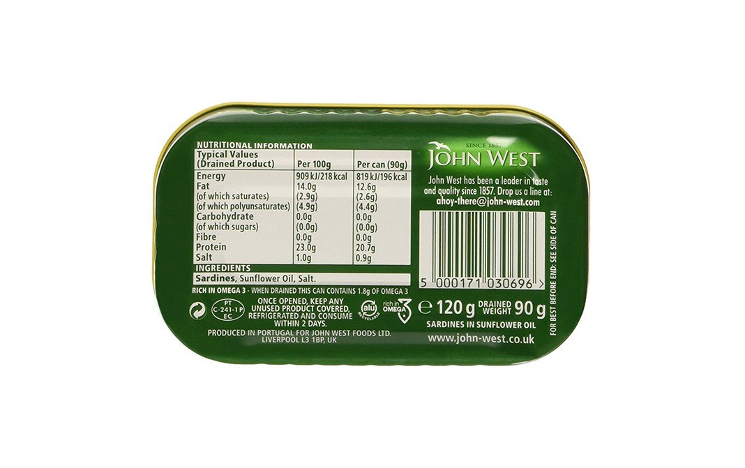 John West Sardines In Sunflower Oil   Tin  120 grams